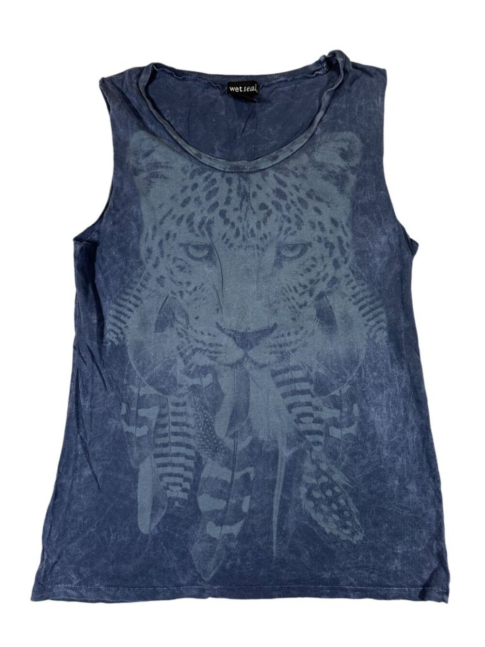 Wet Seal Womens Sleeveless Top Size M Blue Leopard Design Casual Lightweight USA